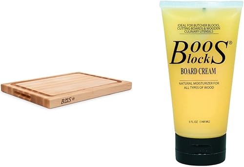 John Boos CB1054-1M2015150 Tabla de cortar 20 x 15 x 15 pulgadas arce con ranura para jugo y bloque BWCB crema para carnicero 5 onzas