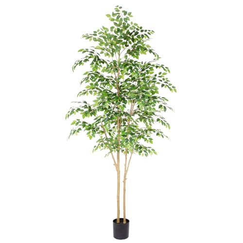 Nafresh Tall UV Resistant Ficus Tree Artificial，8ft(96in) Realistic Texture Potted Faux Ficus...