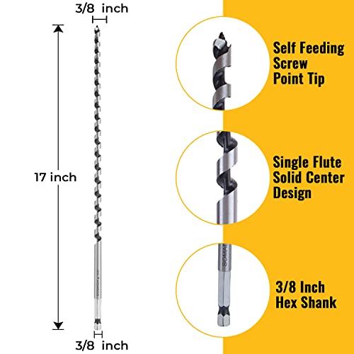 Somada 3/8-Inch X 17-Inch Auger Drill Bit For Wood, Hex Shank 3/8-Inch, Ship Auger Long Drill Bit For Soft And Hard Wood, Plastic, Drywall And Composite Materials #TOP2