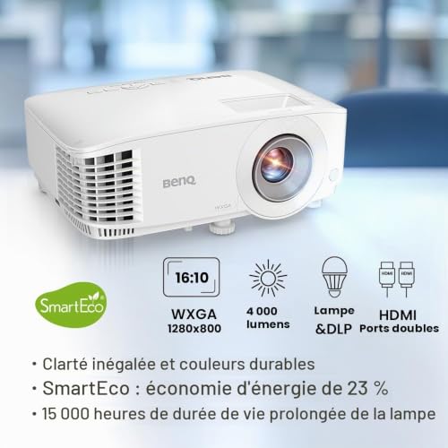 BenQ Projecteur Professionnel WXGA (MW560) - DLP - Haute luminosité de 4 000 lumens - Rapport de Contraste élevé de 20 000:1 - Double HDMI, VGA - Correction Automatique du trapèze - Configuration