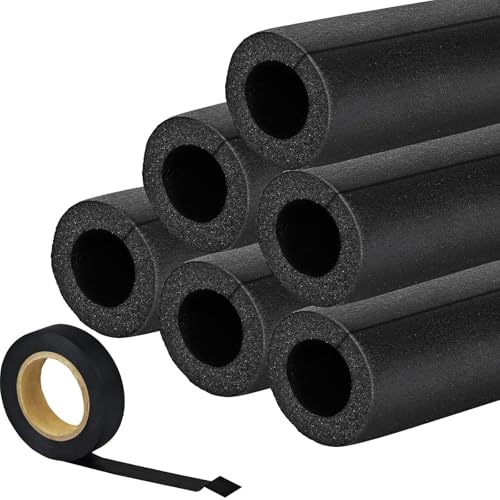 5 Pack Pipe Insulating Foam Tube 1 inch by 6 ft Water Pipe Covers with PVC Tape Pre Slit High...