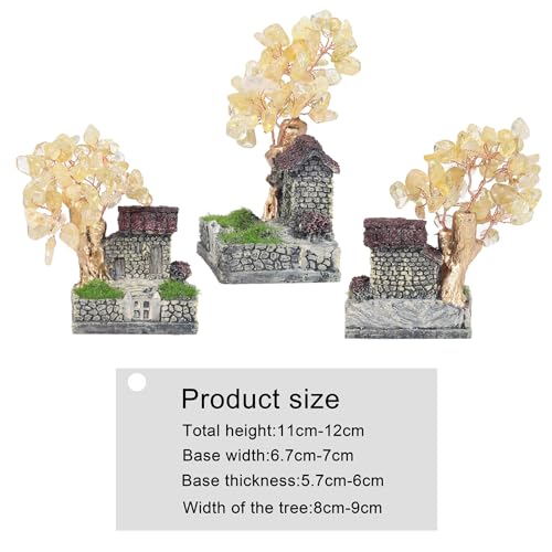 mookaitedecor 11cm Natural Citrine Crystal Tree House Rural Yard Ornament Micro Landscape Decoration Scenery Good Luck Yellow Room Decor - Image 2