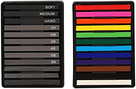 STAPENS Chalk Pastels, Vine Charcoal and Graphite Sticks for Artists Drawing, Set of 24 Pcs