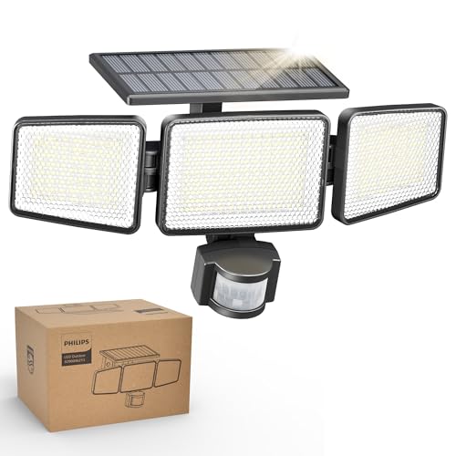 Philips Solarlampen für Außen mit Bewegungsmelder, 302 LEDs 1200 Lumen, Solarbetriebene...