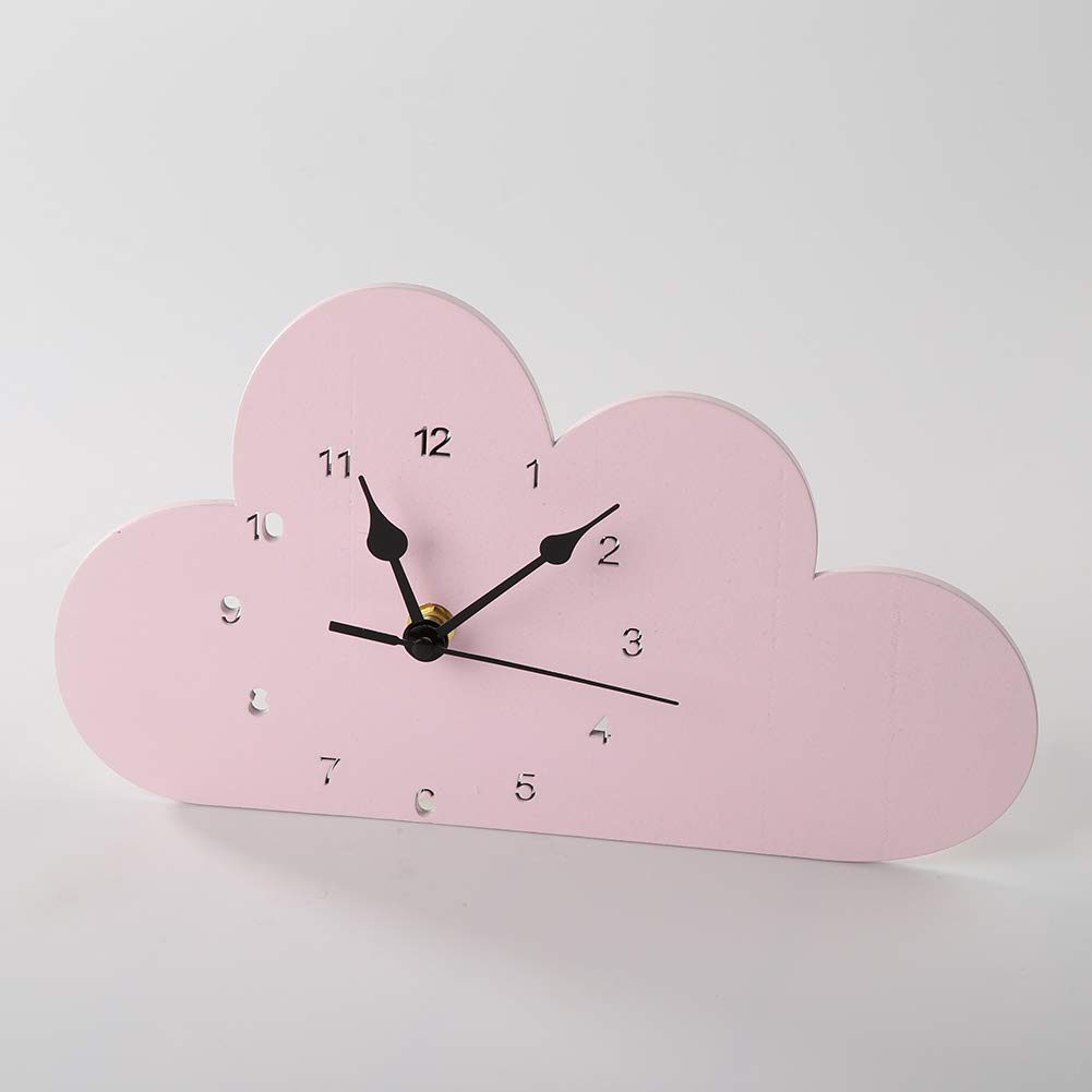Livecitys Elegante Orologio da Parete con Nuvola in Legno Nordico A Forma di Goccia di Pioggia Orologio da Parete per La Cameretta dei Bambini Decorazione Rosa