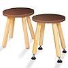 Cateam wooden step stool for kids and toddlers set of 2 walnut extendable legs kids chair sensory table stool childrens round sitting stool with leveling feet and anti slip pads  urban country home decor
