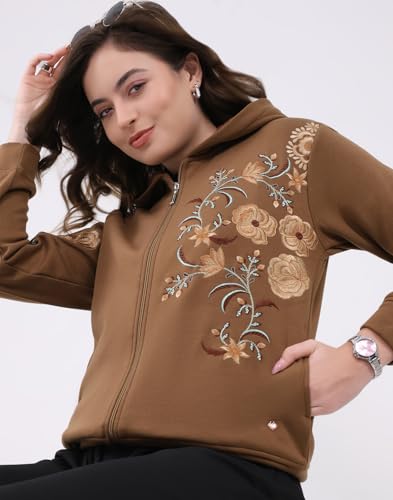 Image of Monte Carlo Women's Regular Fit Embroidery Hooded Neck Full Sleeve Winter Sweatshirt | Elegant Embroidery | Soft Warm Fabric | Stylish Winter Hoodie for Women (Pack of 1)