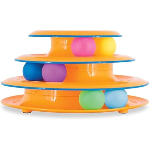 Catstages Tower of Tracks Interactive 3-Tier Cat Track Toy with Spinning Balls, Orange Cover