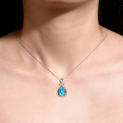 Rylos Simply Elegant Beautiful Blue Topaz & Diamond Pendant/Necklace - December Birthstone* #TOP16