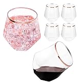 LUODA Rose Gold Diamond Shaped Plastic Stemless Wine Glasses Set of 24, Disposable 12 Oz Clear Plast