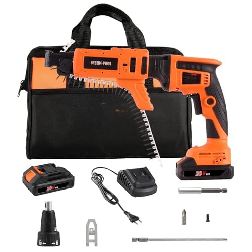 Drywall Screw Gun Auto-Feed, 20V Max Collated Drywall Screwgun, 4200RPM Brushless Cordless Drywall Gun Kit with 2 Battery Packs, Charger, Belt Clip, Tool Bag, Screw Length and Depth Adjustable