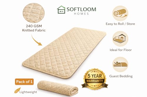 Image of PU Ultra Soft Foam Folding Mattress for Travel | Portable /Foldable Floor Mattress for Sleeping | 240 GSM Knitted Fabric| Indoor Quilted Roll-Up Yoga Mat for Home (Beige, 72x72)