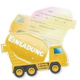 Tixlux 12 Einladungskarten zum Kindergeburtstag, 14 x 10 cm Mischwagen Einladungskarten, Geburtstagseinladungen für Jungen und Mädchen, Geburtstagseinladungen Kinder Geburtstagsfeier Kinderparty