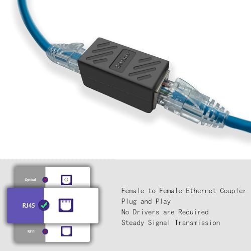 Image of C & E RJ45 Coupler Ethernet Extender, in-Line Coupler Female to Female Cat6e /Cat6 /Cat5e Ethernet Cable Extender Adapter Female to Female, rj45 Extender (2pcs, Black)