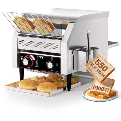 Image of PYY Commercial Conveyor Toaster 550pcs /h - Electric Conveyor Belt Toaster for Toast, Bun, Bagel, Bread, Heavy Duty Stainless Steel Toaster Oven for Restaurant, Bakery, Buffet Use