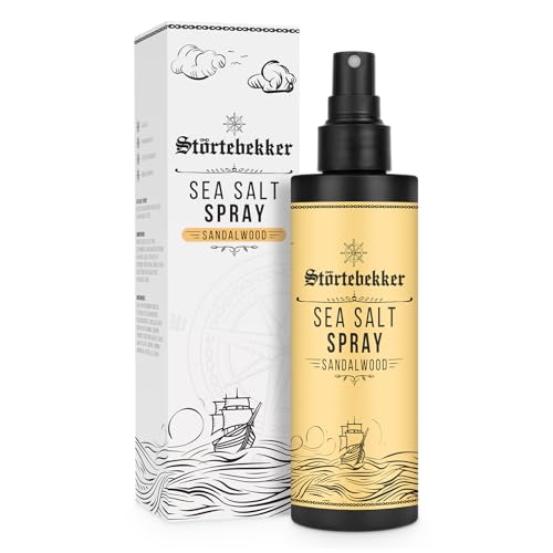 Störtebekker® Premium Sea Salt Spray de sándalo – Spray de agua salada con sal marina natural para dar volumen, brillo y agarre flexible – vegano, sin siliconas ni parabenos (200 ml) – Textura del