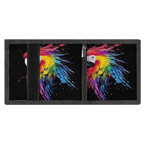 Fashion Slim Beautiful Parrot Splash Ink Art Trifold Wallet, Wallet with Front Pocket Zipper And Key Chain, Wallets for Travel Outdoor4
