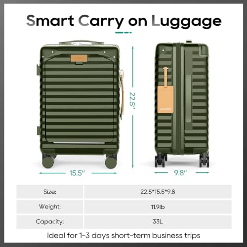 Image of Joyway Expandable 20 Inch Carry on Luggage with Front Pocket, Green