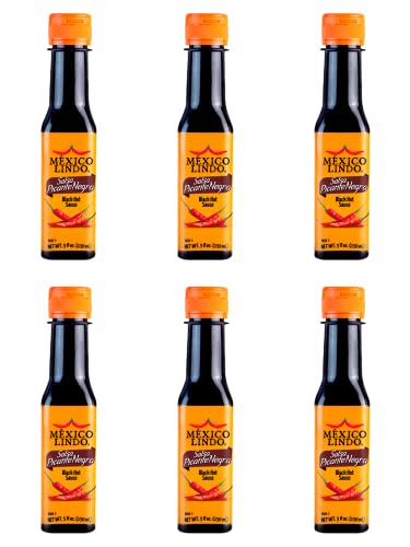 Image of Mexico Lindo Picante Negra Hot Sauce | Light & Spicy | 8,400 Scoville Level | Great with Asian Food, Seafood & Meat | 5 Fl Oz Bottle (Pack of 6)