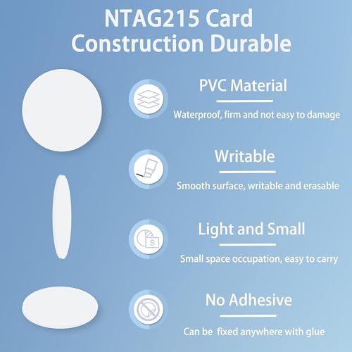 Image of 100 pcs NFC Tags Ntag 215 NFC Cards, White NFC 215 Tag Rewritable NFC Coin Cards Round Compatible with Tagmo Android and NFC Enabled Mobile Phones