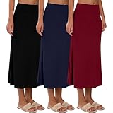 Neer 3 Pack Women's Flowy Long Skirts, Elastic High Waisted Maxi Skirts Casual Solid Lounge Skirts Lightweight Basic Skirts (Black, Navy Blue, Burgundy,X-Large)