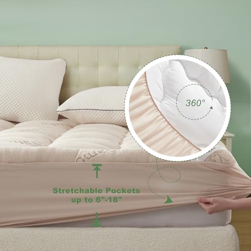 Image of BEDLORE Queen Mattress Topper , Thick Pillow Top Mattress Pad | Stretchable Pockets Fit 6 inch-18 inch Mattress, Soft Breathable Mattress Topper for Back Pain Relief and Hot Sleepers(Beige)