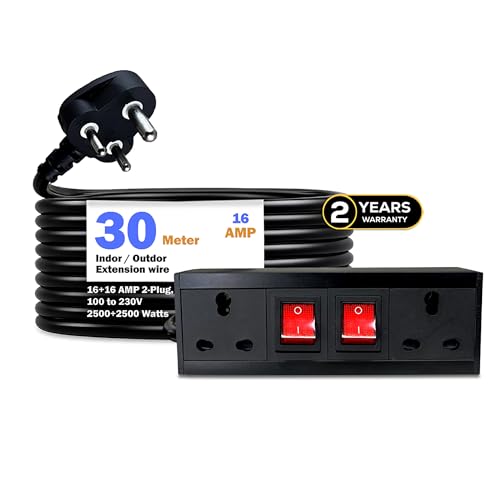 Image of MX 16 Amp Extension Cord Electric Board with 30m Heavy Duty Wire | 250V Power Extension Board | 16A /20A Socket with Dual Switch for Home & Office Appliances