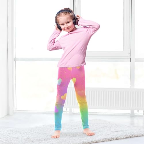 Girls Leggings Rainbow Glitter Gradient Hearts Kids Length Leggings Pants Toddler Athletic Soft Tights Trousers 4T4