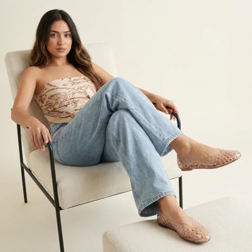 CUSHIONAIRE Siesta Modern Lattice Ballet Flats for Women, Comfortable Slip On Pointed Toe Womens Jelly Shoes, MOCHA 8 — view 6