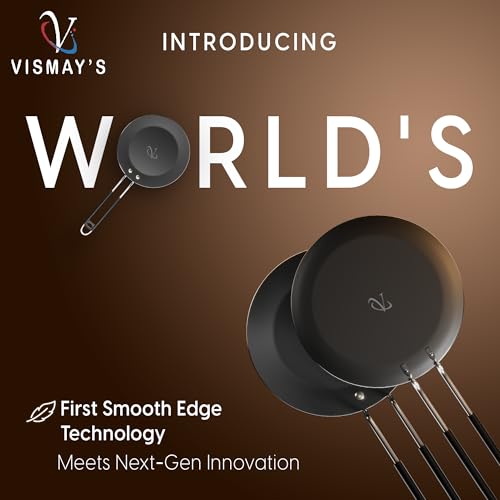 Image of VISMAY'S 100 Percent Pure Food Grade Iron Induction Tawa 9.5 Inch India's First Smooth Edge Tawa Naturally Processed Heavy Base Loha, Chapati Roti Metal Spoon Friendly (1 Kg)
