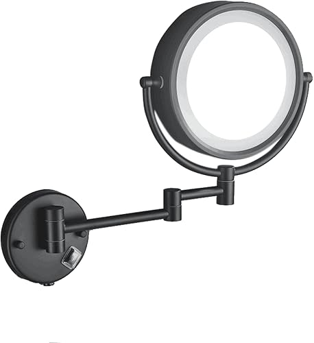 Cavoli Hardwire - Espejo de maquillaje con iluminación LED con aumento de 10x para baño y dormitorio, brazo extensible de 13 pulgadas (latón antiguo)