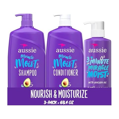 Aussie Miracle Moist Shampoo and Conditioner with 3 Minute Miracle Deep Conditioner, Avocado & Jojoba Oil, Paraben-Free, Moisturizes & Detangles, All Hair Types, Citrus Floral Scent, 3 Pack 68.4 Fl Oz Cover