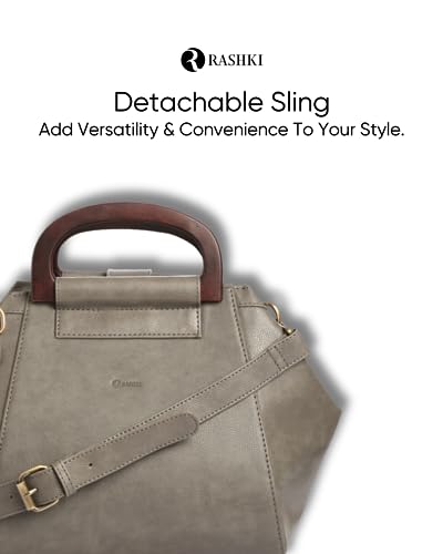 Image of RASHKI UNICA - Womens Vegan Leather Handbag | Spacious Compartment | Real Wood Handle | Detachable and adjustable Shoulder Strap | Zipper closure and magnetic button