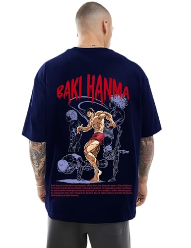 Image of Ran Eleven Baki Hanma Oversized T-Shirt for Men | inchBaki Hanma inch Front Silhouette & Full Character Graphic Back | 100% Cotton | Anime Streetwear & Casual Wear