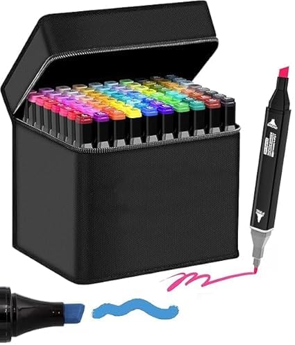 120 Pcs Marker Set. Dual Tip Colourful Art Markers Sketch Pens. Broad & Fine Double Head. For Painting, Sketching, Drawing & Coloring. Professional Permanent Markers. Carrying Case.