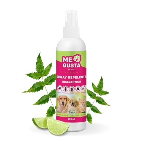 ME GUSTA Spray Anti-Insectos Repelente para Perros y Gatos | Margosa, Geraniol y Lavandino | Protege contra Insectos | Cítrico | 250ml