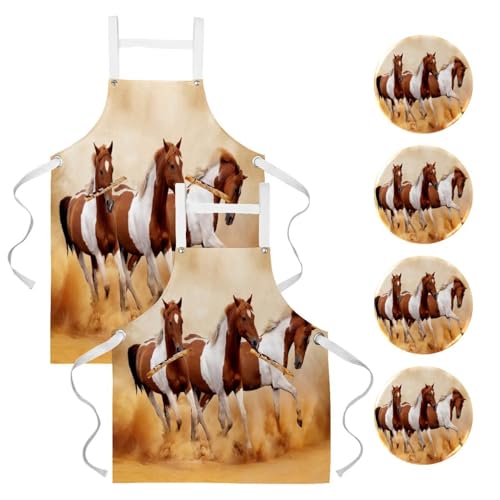 Tablier de cuisine imprimé chevaux avec 4 broches de fixation