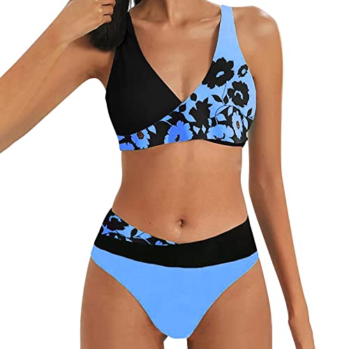 Damen Bikini Set Elegante Zweiteilige Bademode,Triangel Bikinis,Bademode Bikini,Retro Badeanzug,Plussize Bademode,Badeanzug One Shoulder, Lila-1, XL