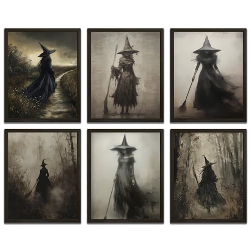 LANCHI95 6 Pcs 8x10in Vintage Rustic Witch Posters Halloween Wall