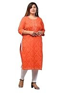 Women Floral Print Cotton Plus Size Straight Kurta (Orange) (48)