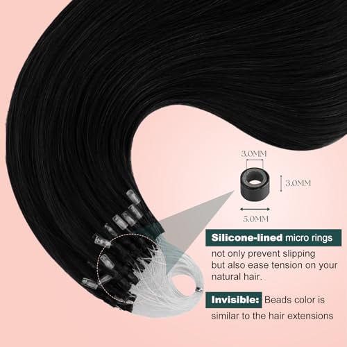 Image of Easyouth 22 Inch Micro Ring Hair Extensions Human Hair Black, Lightweight