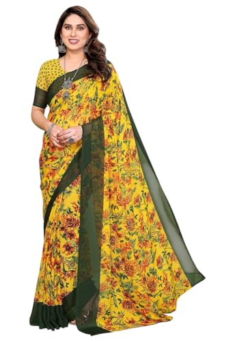 Yashika Women's Georgette Saree with Blouse Piece for Traditional...