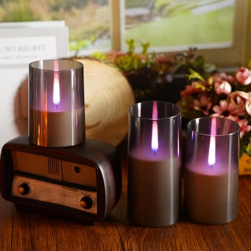 Image of Sasigeiaa 3Pack Flameless Candles, LED Candles, Flameless Candle with Remote Control，with Timer 2 /4 /6 /8H，Flickering flameless Candles Ldeal for Setting The Mood（Grey）(D 3 inch xH 4 inch 5 inch 6 inch)
