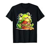 Frog Eating Cheeseburger Food Lover Funny Frog Design T-Shirt