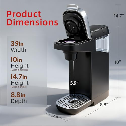 Greatogo Small Single Serve Coffee Maker for K Cup and Ground Coffee, Fast Brew One Cup Coffee, 6 to 12 oz. Brew Sizes, Machine with Descaling Reminder and Water Window, Black by Greatogo - Image 8