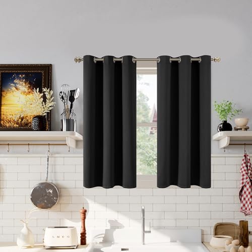 Image of YoungsTex Short 100% Blackout Curtains 40 Inches Long, Thermal Insulated Black Out Drapes with Grommet Privacy Protection for Bedroom Window, 2 Panels, 42 X 40 Inch