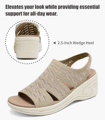 Image of Womens Wedge Sandals Platform Walking Sandals Open Toe Ankle Elastic Strap Casual Comfortable Summer Dressy