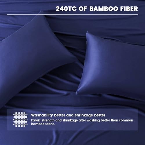 NATUREFIELD 100% Rayon Viscose Derived from Bamboo Sheets Set - Navy Blue Full Size 4 Piece- Hotel Luxury Silky-Smooth Feel,Cooling Breathable, for Hot Sleepers, 16" Deep Pocket, 240 Thread Count. by NATUREFIELD - Used condition - Image 8