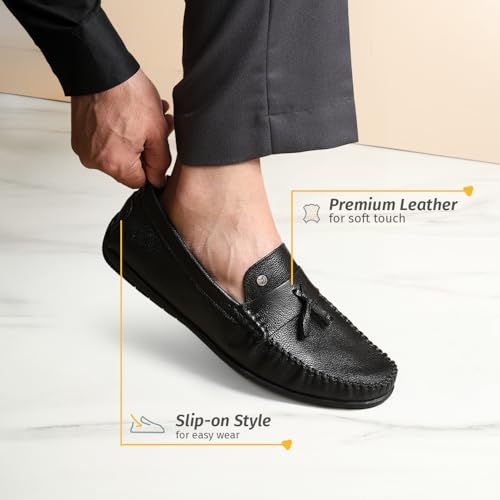Image of YOHO Loafers for Men | Leather Slip-On Loafers | Stylish, Flexible Shoes with Footpharma Footbed | Comfortable Party, Office & Casual Footwear | Lofos 007
