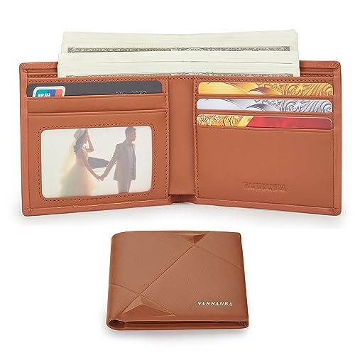 VANNANBA Bifold Front Pocket Wallets with Gift Box,Slim Minimalist Leather Card Wallet for Men,Brown2